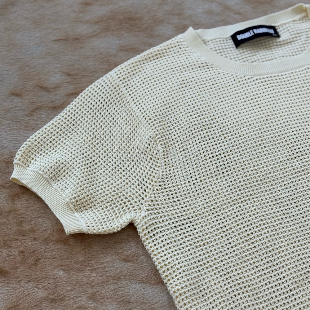 Yellow/Ivory Open Knit Short Sleeve Top
